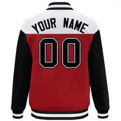White Red-Black Color Block Letterman Varsity Baseball Jacket 4