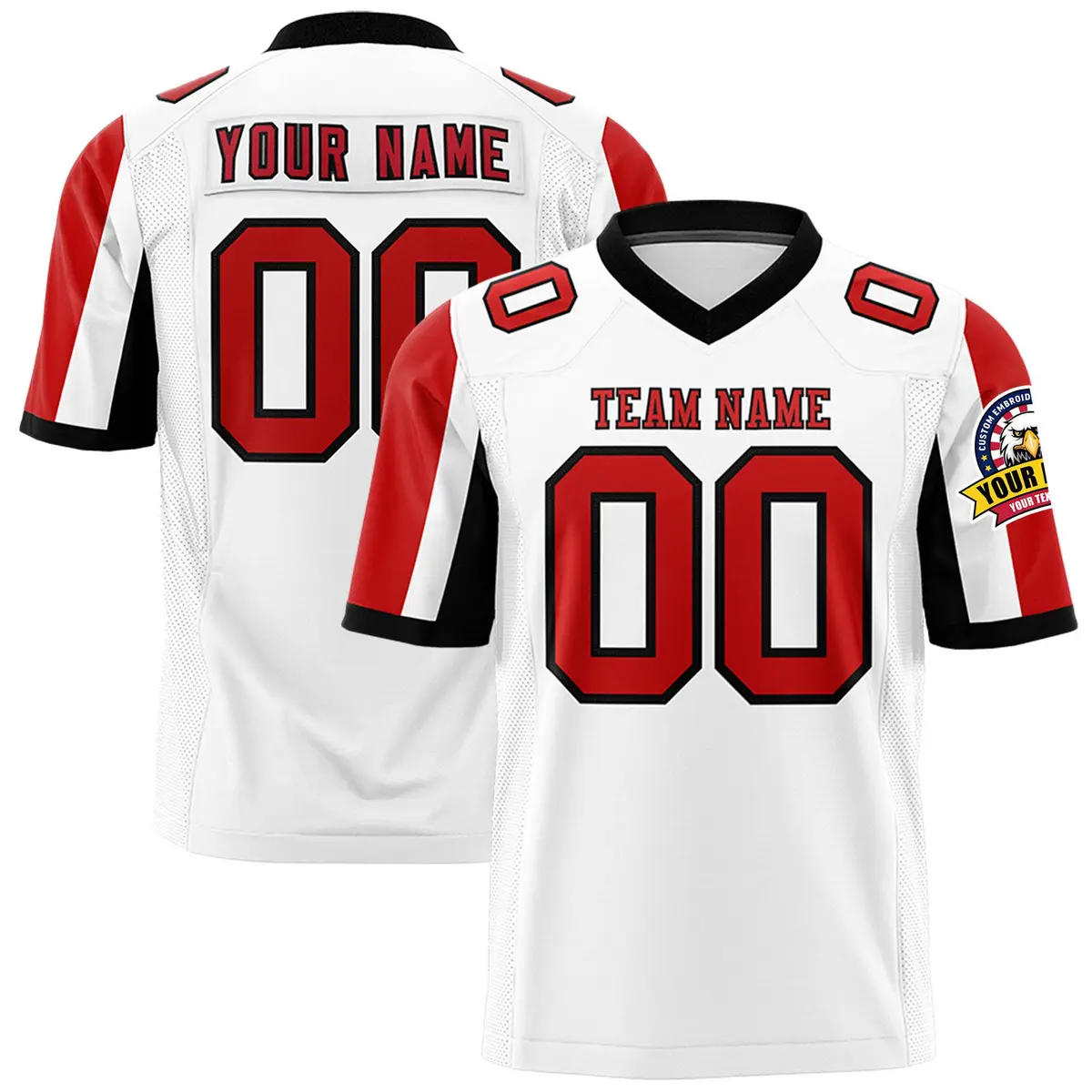 White Red-Black Color Block Raglan Sleeves Football Jersey
