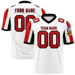 White Red-Black Color Block Raglan Sleeves Football Jersey
