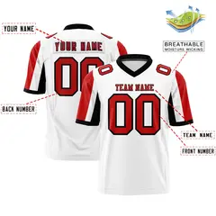 White Red-Black Color Block Raglan Sleeves Football Jersey 2