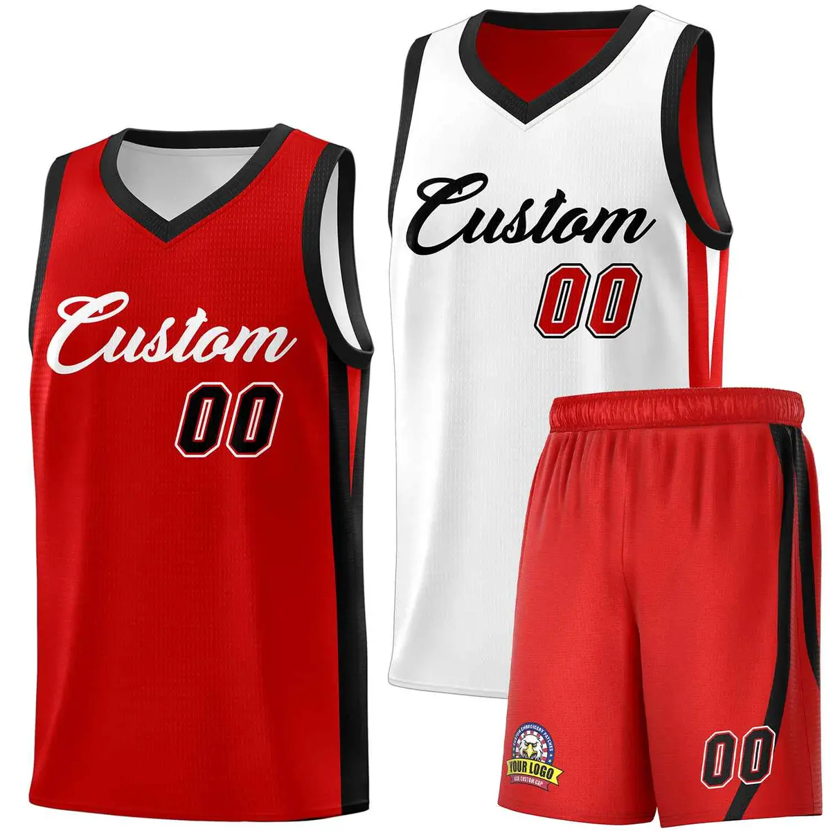 White Red-Black Double Side Sets Men Basketball Jersey