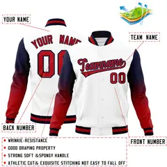 White Red Black Gradient Varsity Raglan Letterman Jacket 2