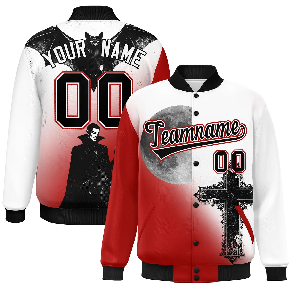 White Red Black Halloween Skeleton Graffiti Varsity Jacket