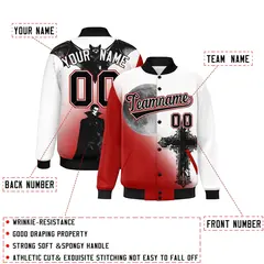 White Red Black Halloween Skeleton Graffiti Varsity Jacket 2