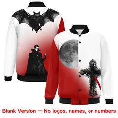 White Red Black Halloween Skeleton Graffiti Varsity Jacket 8
