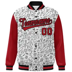 White Red-Black Line Graffiti Raglan Varsity Letterman Baseball Jacket 3