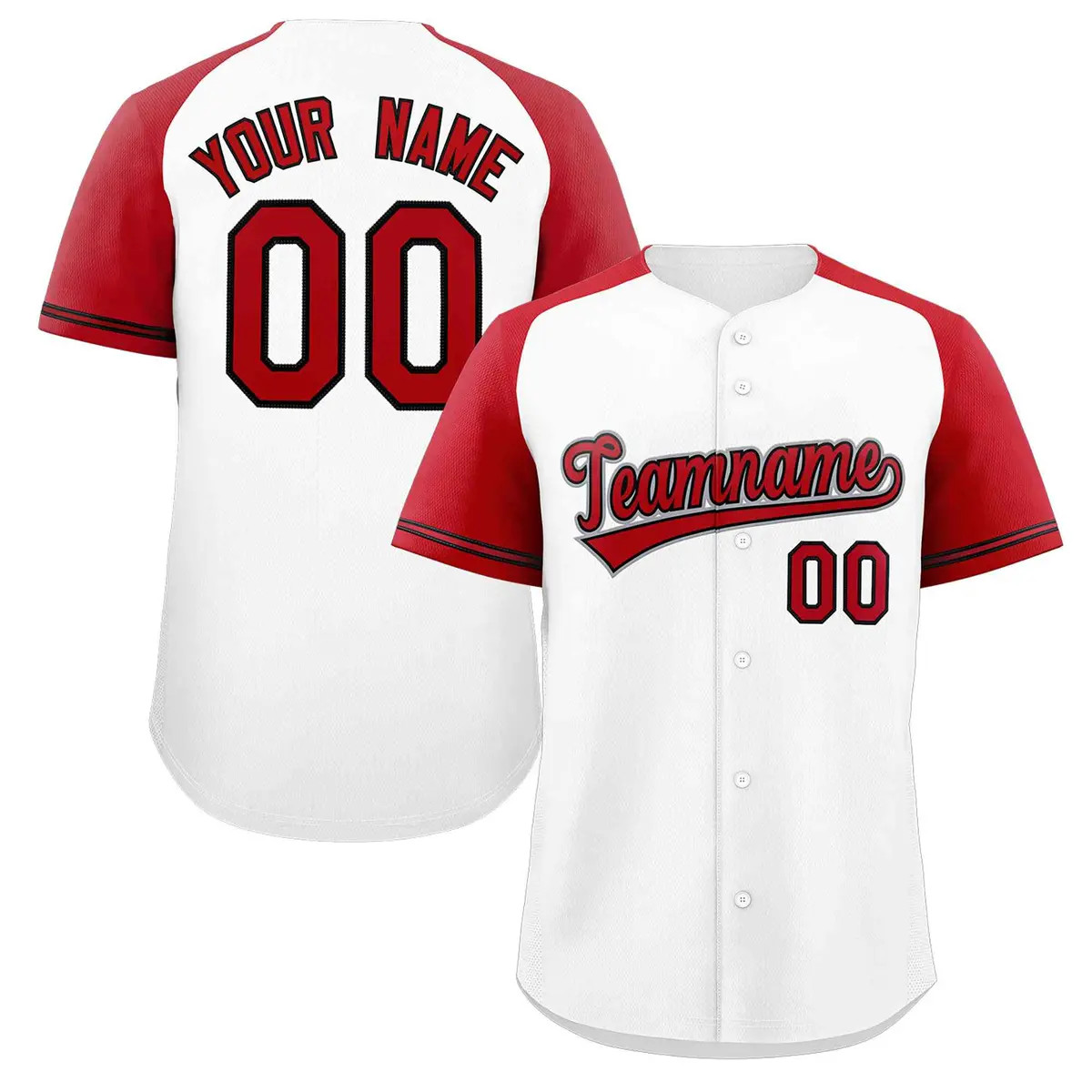 White Red-Black Raglan Sleeves Authentic Baseball Jersey