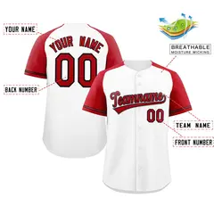 White Red-Black Raglan Sleeves Authentic Baseball Jersey 2