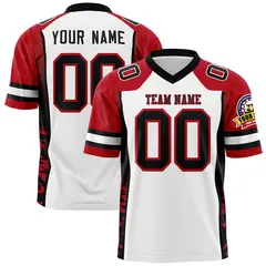 White Red-Black Raglan Sleeves Side Pattern Football Jersey 1