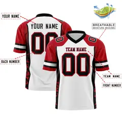 White Red-Black Raglan Sleeves Side Pattern Football Jersey 2
