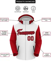 White Red-Black Raglan Sleeves Waterproof Jacket 2