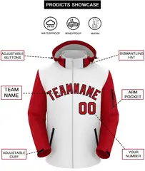White Red-Black Raglan Sleeves Waterproof Jacket 2