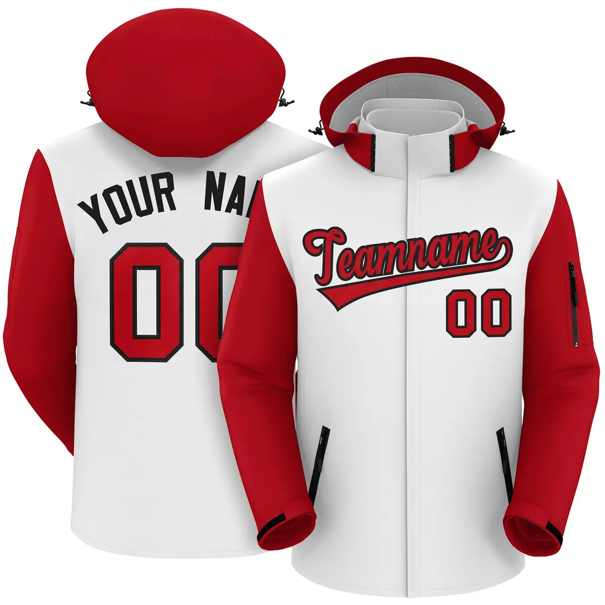 White Red-Black Raglan Sleeves Waterproof Jacket