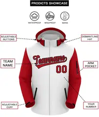 White Red-Black Raglan Sleeves Waterproof Jacket 2