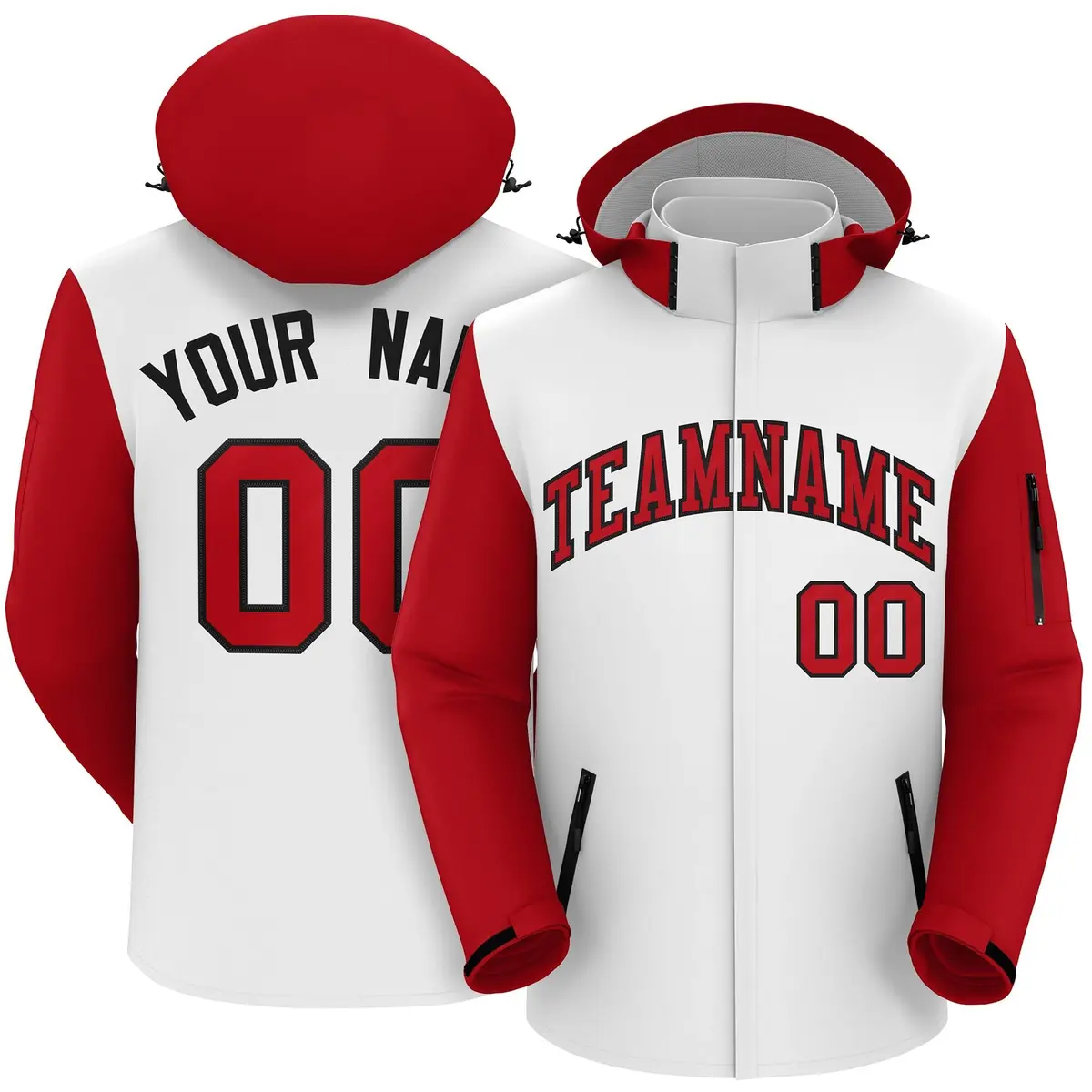 White Red-Black Raglan Sleeves Waterproof Jacket