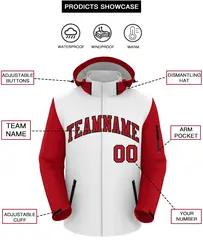 White Red-Black Raglan Sleeves Waterproof Jacket 2