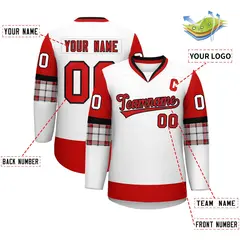 White Red-Black Raglan V-Neck Hockey Jersey 2