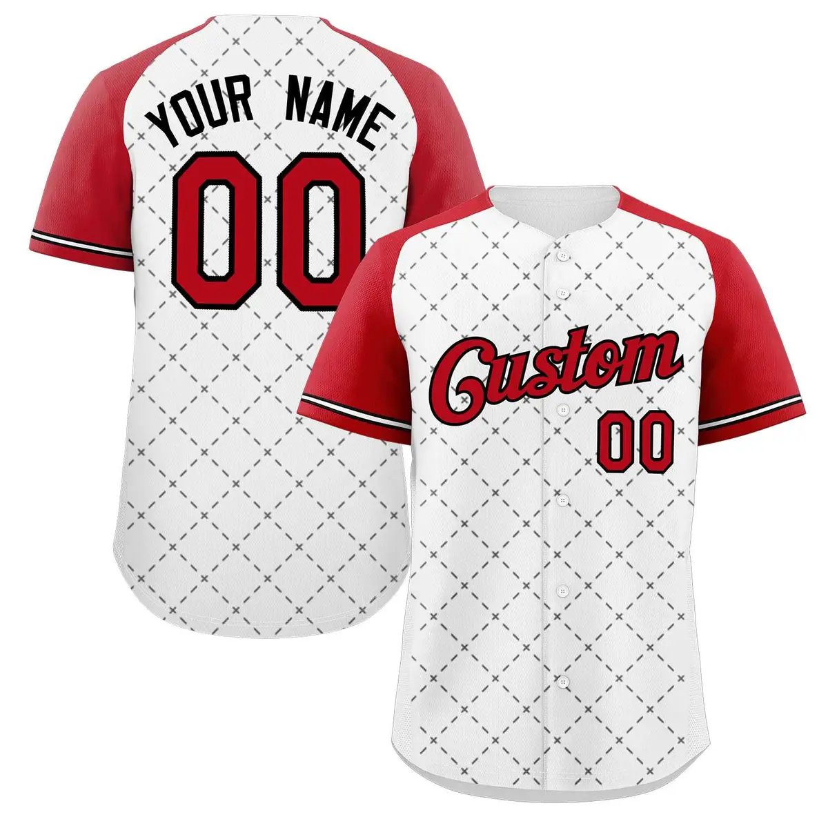White Red-Black Rhombus Authentic Baseball Jersey