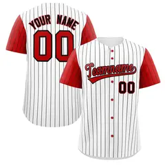 White Red-Black Striped Raglan Sleeves Baseball Jersey