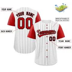 White Red-Black Striped Raglan Sleeves Baseball Jersey 2