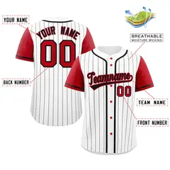 White Red-Black Striped Raglan Sleeves Baseball Jersey 2