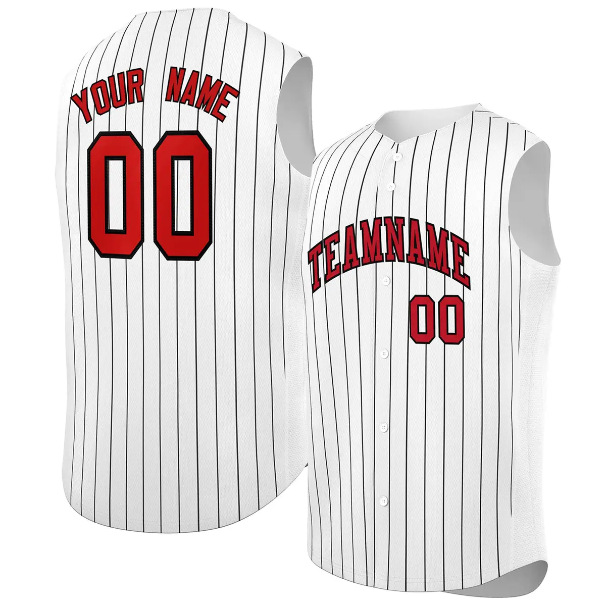 White Red-Black Striped Sleeveless Fashion Baseball Jersey