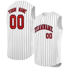 White Red-Black Striped Sleeveless Fashion Baseball Jersey