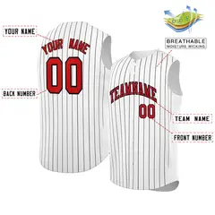 White Red-Black Striped Sleeveless Fashion Baseball Jersey 2