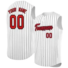 White Red-Black Striped Sleeveless Fashion Baseball Jersey