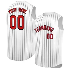White Red-Black Striped Sleeveless Fashion Baseball Jersey