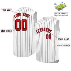 White Red-Black Striped Sleeveless Fashion Baseball Jersey 2