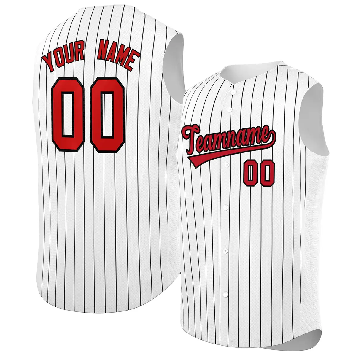 White Red-Black Striped Sleeveless Fashion Baseball Jersey