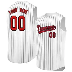 White Red-Black Striped Sleeveless Fashion Baseball Jersey