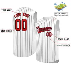 White Red-Black Striped Sleeveless Fashion Baseball Jersey 2