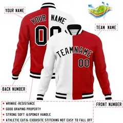 White Red-Black Two Tone Split Varsity Full-Snap Letterman Jacket 4