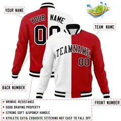 White Red-Black Two Tone Split Varsity Full-Snap Letterman Jacket 4
