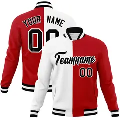 White Red-Black Two Tone Split Varsity Full-Snap Letterman Jacket 1