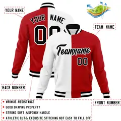 White Red-Black Two Tone Split Varsity Full-Snap Letterman Jacket 4