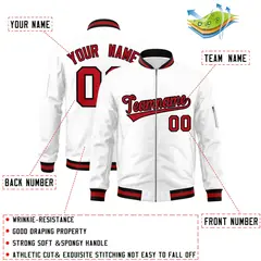 White Red-Black Varsity Full-Zip Letterman Bomber Jacket 2