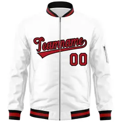 White Red-Black Varsity Full-Zip Letterman Bomber Jacket 3