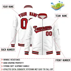 White Red-Black Varsity Full-Zip Letterman Bomber Jacket 2