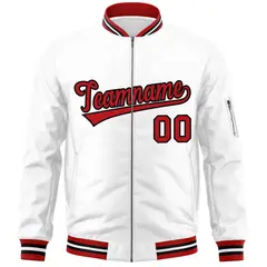 White Red-Black Varsity Full-Zip Letterman Bomber Jacket 3