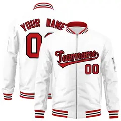 White Red-Black Varsity Full-Zip Letterman Bomber Jacket