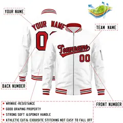 White Red-Black Varsity Full-Zip Letterman Bomber Jacket 2