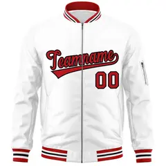 White Red-Black Varsity Full-Zip Letterman Bomber Jacket 3