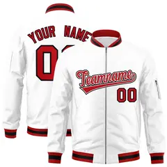 White Red-Black Varsity Full-Zip Letterman Bomber Jacket 1
