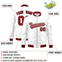 White Red-Black Varsity Full-Zip Letterman Bomber Jacket 2