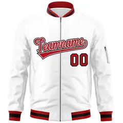 White Red-Black Varsity Full-Zip Letterman Bomber Jacket 3