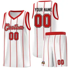White Red Black Vertical Stripes Basketball Jersey Set