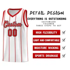 White Red Black Vertical Stripes Basketball Jersey Set 2